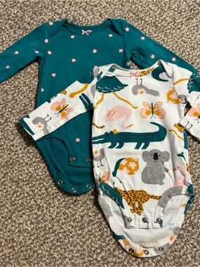 Lot of Baby Girl Carter's Bodysuits Floral Safari Animal Print 3 Months